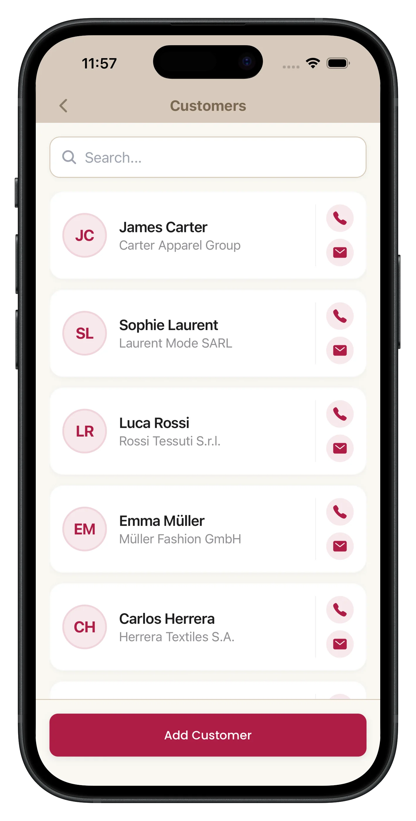 Customer management screen